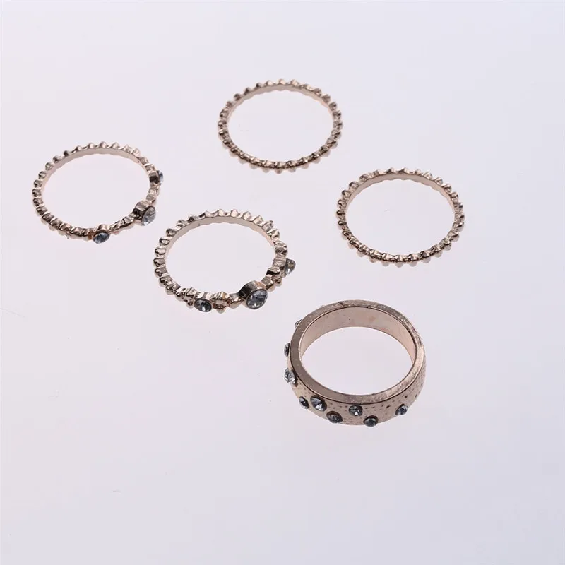 Vintage Mechanical Crystal Rings for Women Ethnic 5pcs/Set Elegant Party Wedding Ring Size 6 7 8 9 10 Jewelry | Украшения и