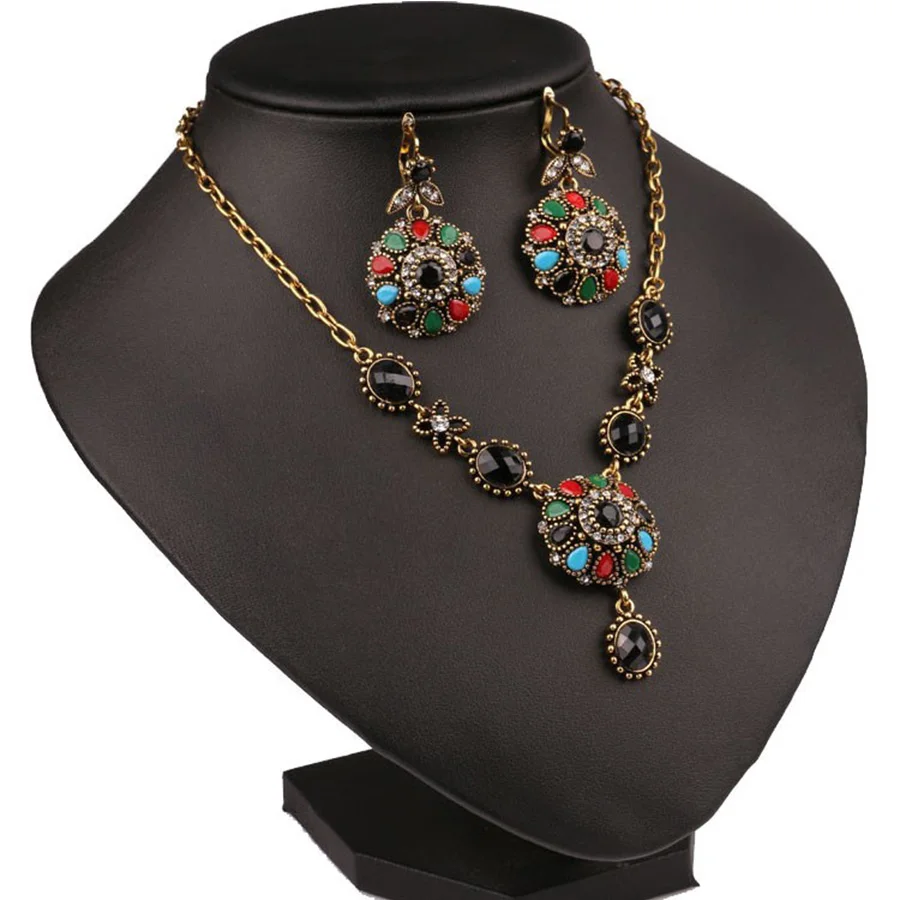 Роскошные Ретро Хрустальные цветочные комплекты с ожерельем модные цвета