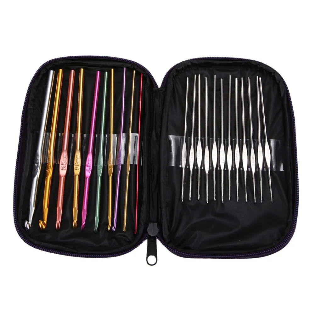 22Pcs Aluminum Crochet Hook Knitting Kit Needles Handle Knit Set Weave Craft Yarn Stitches with | Дом и сад