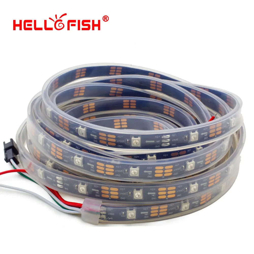 Hello Fish 1 м WS2812B полноцветная светодиодная лента 144 светодиодный/m Dream Running color СВЕТОДИОДНЫЙ лента белый/черный PCB