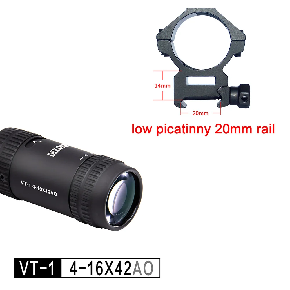 low picatinny 20mm Оптика обнаружения VT-1 PRO 4-16X42 AO тактический прицел для пневматического пистолета открытый охотничий прицел оптический прицел - Цвет: low picatinny 20mm