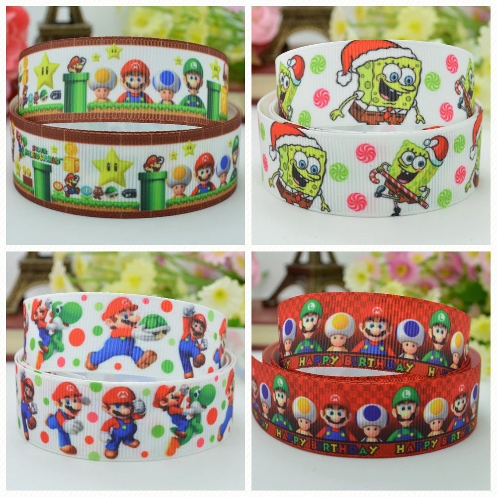 DUWES 7/8 &quot22 мм 2 5 10 50 ярдов Супер Марио губка мультфильм печатных grosgrain ленты волос