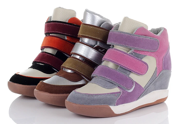 New HOT women's Sneakers Sports Running shoes casual high quality Genuine leather velcro height Increasing Shoes 7CM EUR 36 44|Обувь для
