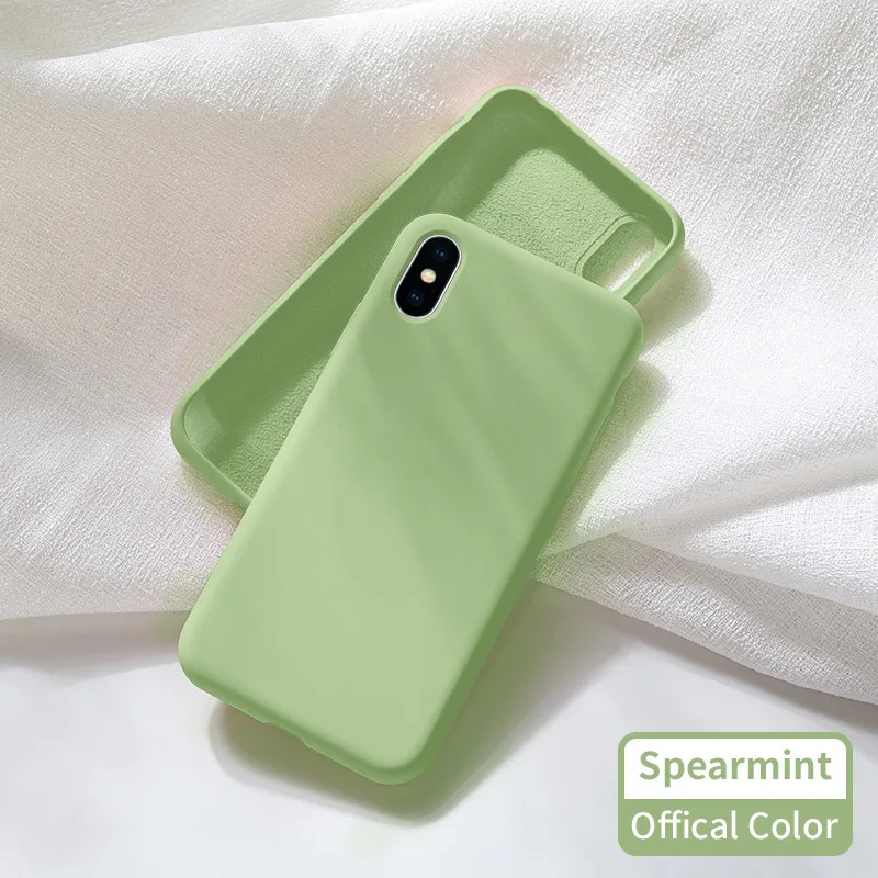 Spearmint Официальный жидкий силиконовый чехол для iPhone 7, 8, 6, 6 Plus, однотонный Прозрачный Бампер для iPhone X, Xs, Max, XR, Funda Coque Capa - Цвет: Spearmint