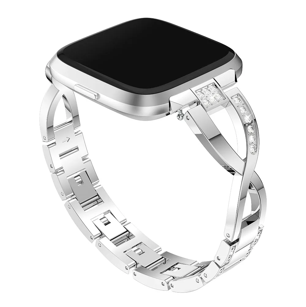 Silver Ремешок для часов для Fitbit Versa, браслет на запястье, умные аксессуары, 125 мм-190 мм, элегантный роскошный сменный ремешок для часов, ремень correa - Цвет: Silver