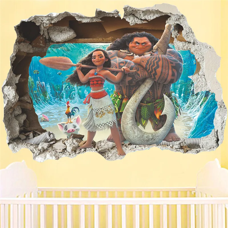 Мультяшный фильм Моана и Maui 3D разбитая стена наклейка постер виниловый Мальчики