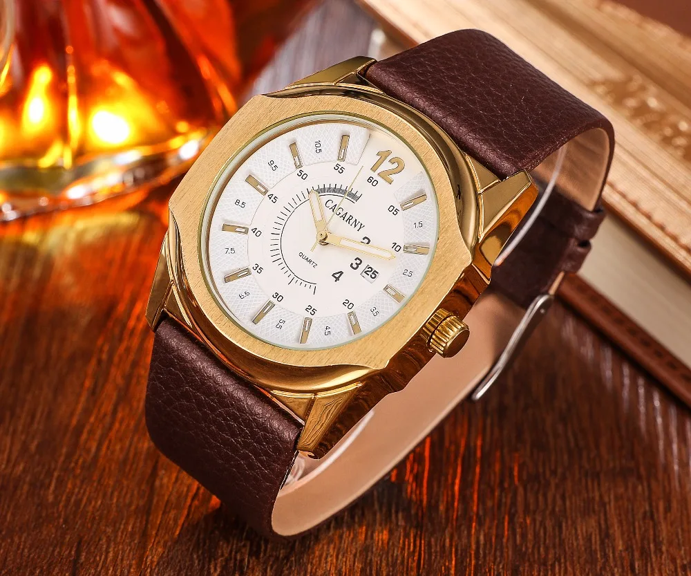 Роскошные брендовые часы мужские спортивные кварцевые золотистые зеркальные