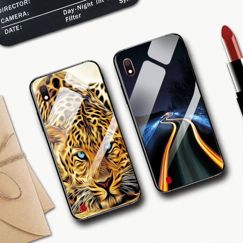Tempered Glass Phone Case For Samsung A10 A30 A40 A405F Cover A50 A70 A705 Cool Lion Soft Edge Bags M20 |