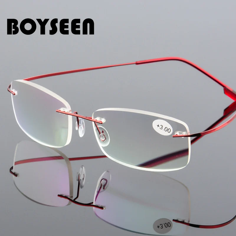 BOYSEEN, без оправы, очки для чтения, мужские, титановый сплав, женские, квадратные очки, пресбиопические, без оправы, очки+ 1,0+ 1,5+ 2,0+ 2,5