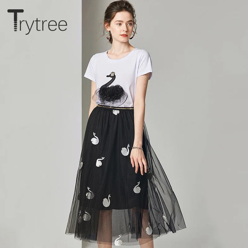 Trytree/летний женский костюм из двух предметов повседневный сетчатый хлопковый топ