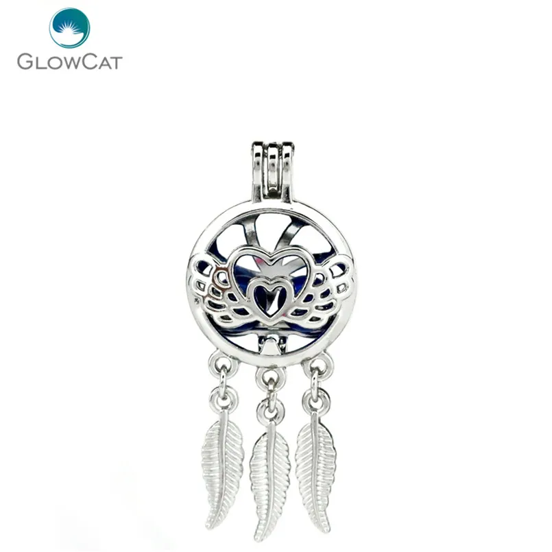 

K750 5pcs/lot Silver Alloy Dream Catcher Lovely Wing Heart Leaf Pearl Cage Pendant Fairytale Party Essential Oil Diffuser