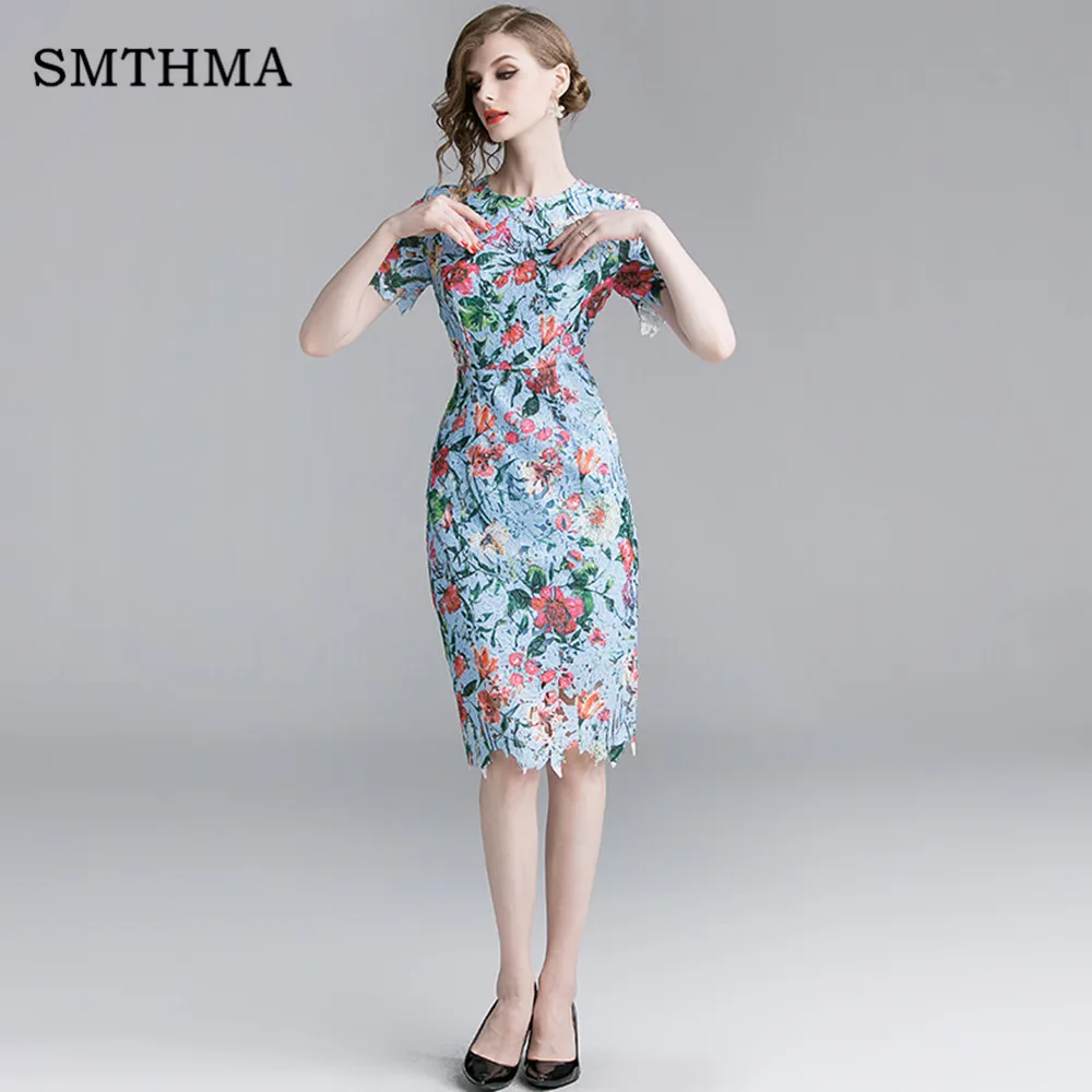 Photo Color SMTHMA летнее женское платье с принтом, кружевное платье в стиле пэчворк, элегантное Ретро облегающее платье Vestidos - Цвет: Photo Color