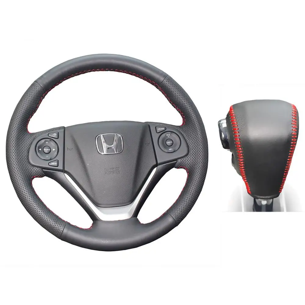 2 PCS SET Red lines PONSNY Рулевое управление автомобиля/шестерни натуральная кожа чехлы Чехол для HONDA CRV 2012- авто ручной сшитый Чехол черный - Название цвета: 2 PCS SET Red lines