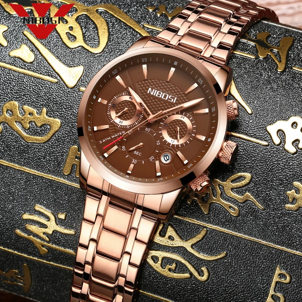NIBOSI Для мужчин часы классические роскошные модные кварцевые хронограф в полном