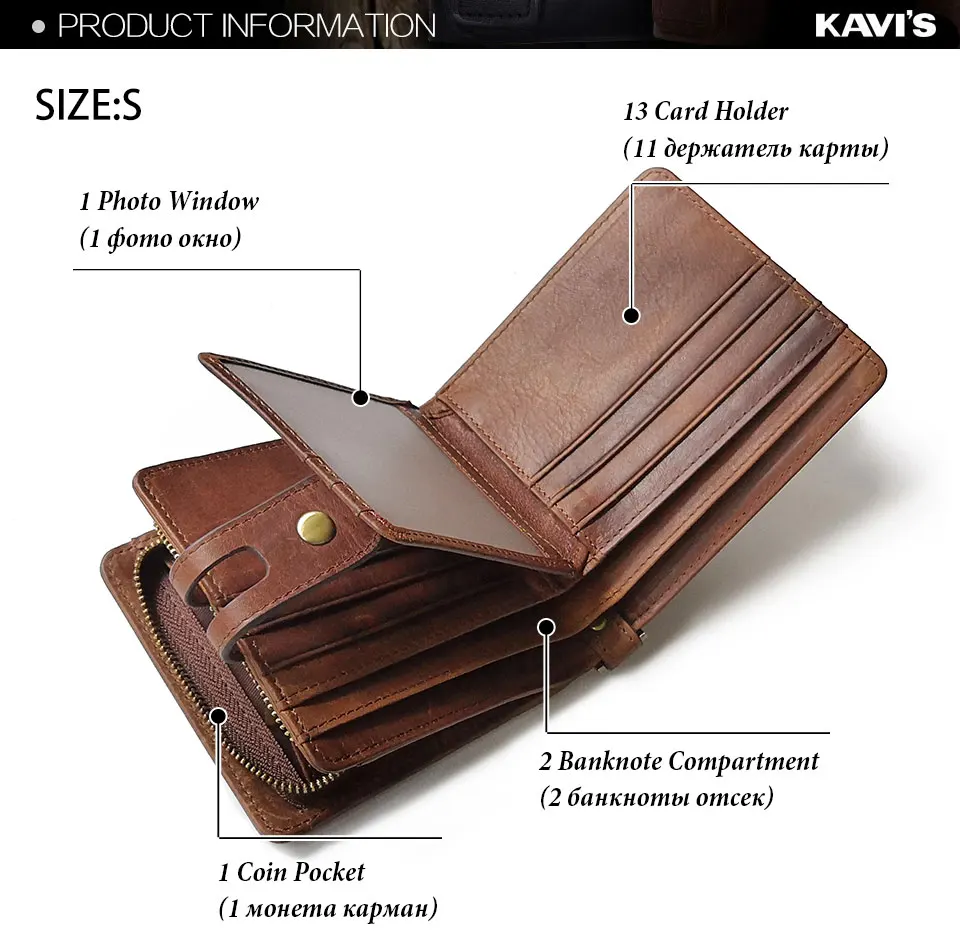 KAVIS,, натуральная кожа, мужской кошелек, портфель, мужской кошелек, маленький, Portomonee, с карманами для карт, мини, на застежке, мужская сумка для денег, для монет