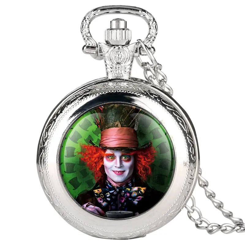 10 Алиса в стране чудес Mad Hatter Rabbit Drink Me Tag кварцевые карманные часы темно-коричневый стеклянный кулон Подарки для женщин и девочек - Цвет: 10
