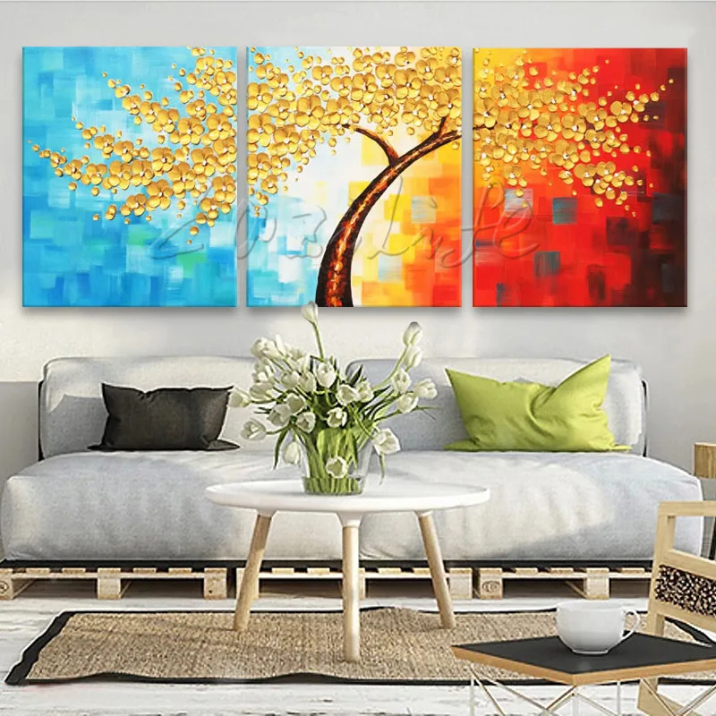 Koop 3 Stuks Panel Wall Art Paletmes Hand Painted Bloem Olieverf Op Canvas Muur Foto Schilderij Voor Woonkamer Blossom