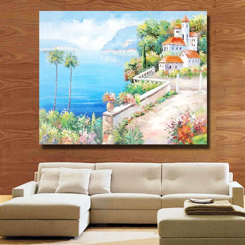Frameless cheap Hand Painted Oil Painting On Canvas Modern Art Spring seaside beautiful picture for Living Room home decoration | Дом и сад