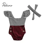 2019 Детская летняя одежда для новорожденных, малышей, девочек полоска, в виде пуговиц, без рукавов, хлопок, цельный комбинезон для девочек + костюм с повязкой на голову комплект для игр