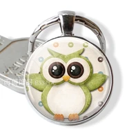 fashion owl jewelry owl big eyes key chain ring glass dome keychain glass dome gems bag pendant christmas women men anime gift
