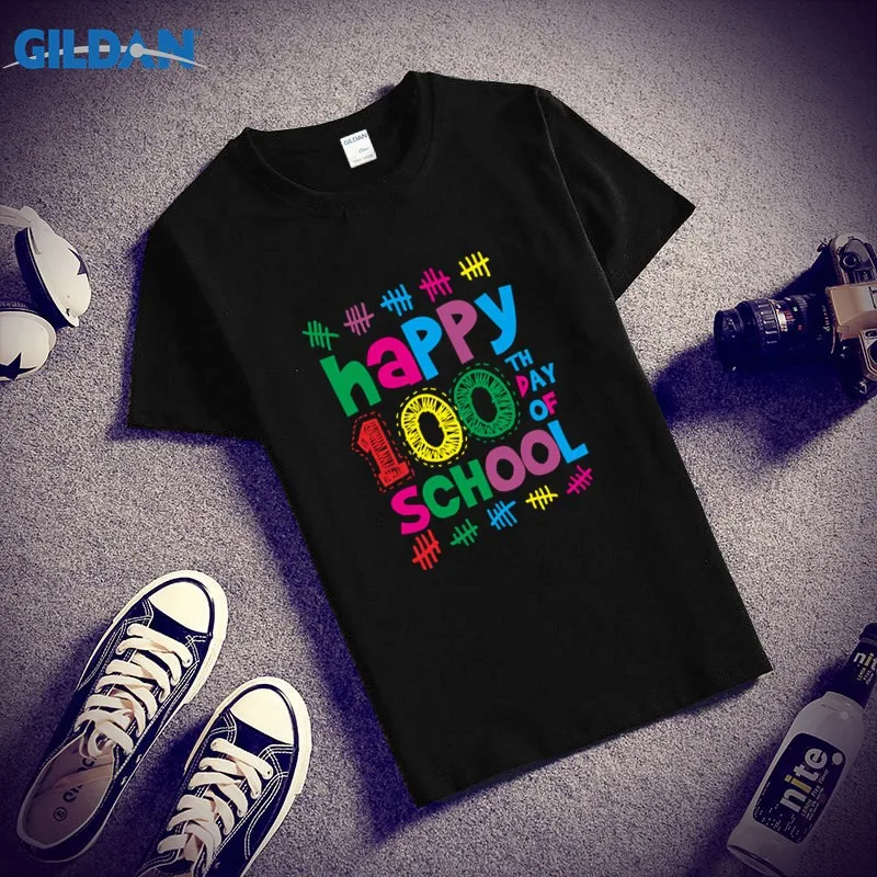 Забавные Повседневное футболка для Для мужчин короткий рукав Happy 100th день