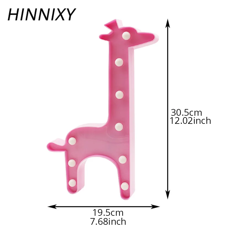 Hinnixy LED 3D милое животное ночное освещение Единорог Фламинго Олень жираф детская