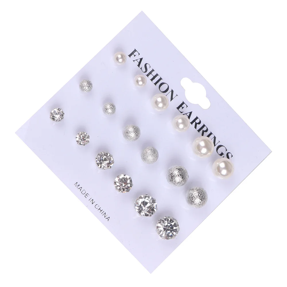Серьги гвоздики с круглым шариком и искусственным жемчугом|crystal stud earring sets|stud earrings