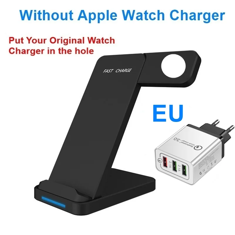 2IN1EU Tongdaytech 10 Вт Qi Беспроводная зарядная подставка для Iphone 11X8 XR XS Max быстрая зарядная док-станция для Apple Airpods Watch 5 4 3 2 1 - Тип штекера: 2IN1EU