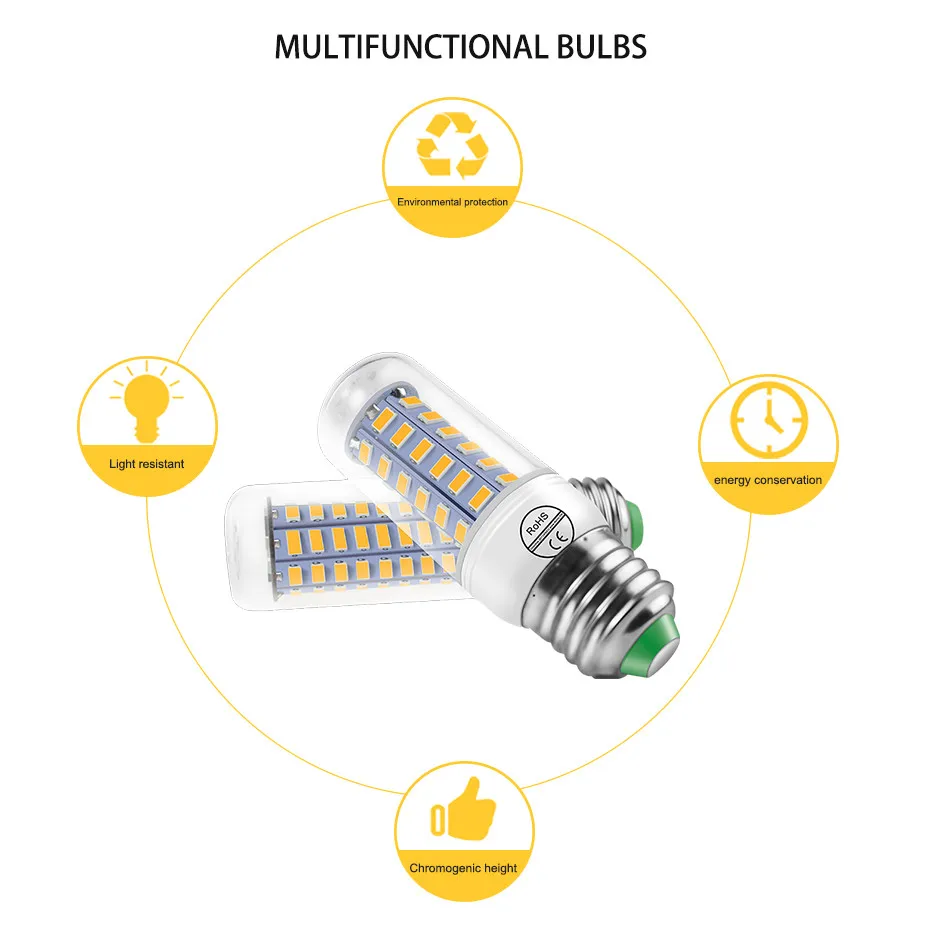 E27 LED 24 36 48 56 69 72 светодиода SMD5730 лампа AC 220V 5730 кукурузная люстра освещение теплый