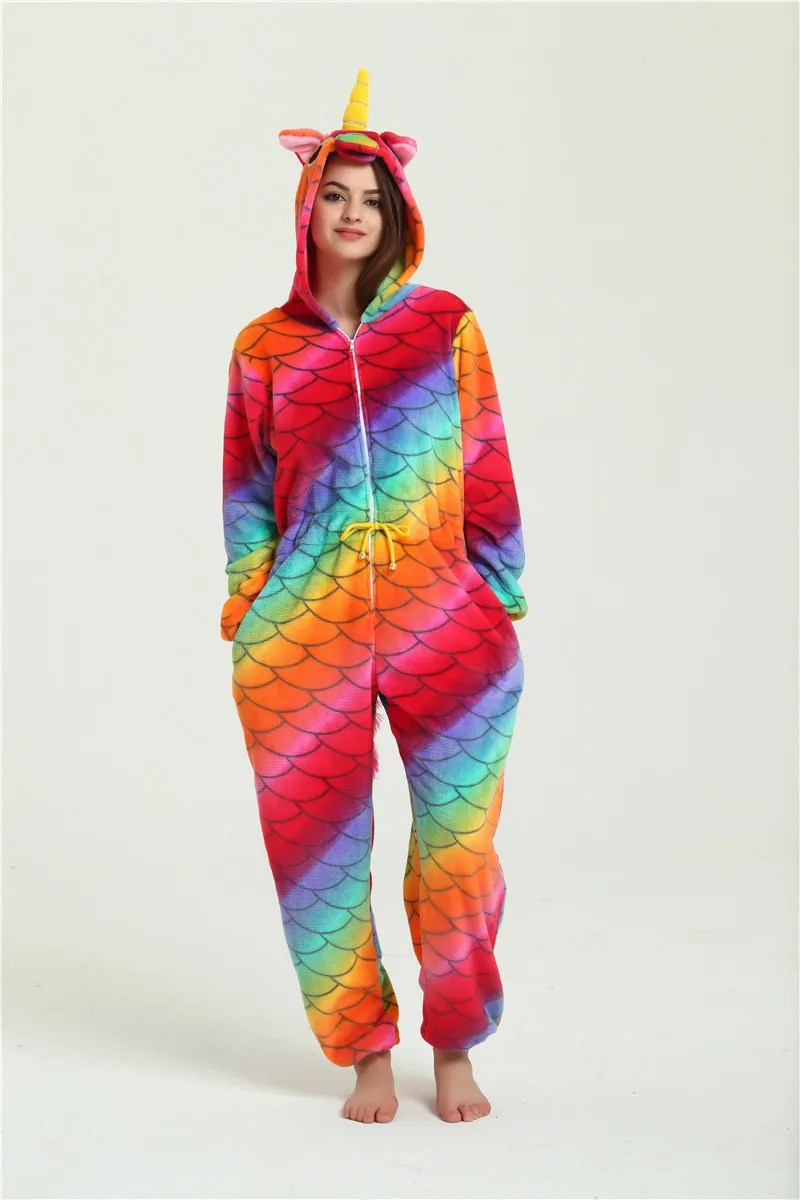 Fish scale unicorn 2 Для взрослых аниме Хэллоуин Косплей Костюм Onesie женские костюмы мультфильм животных пижамы Ститч Единорог Покемон зима теплый - Цвет: Fish scale unicorn 2