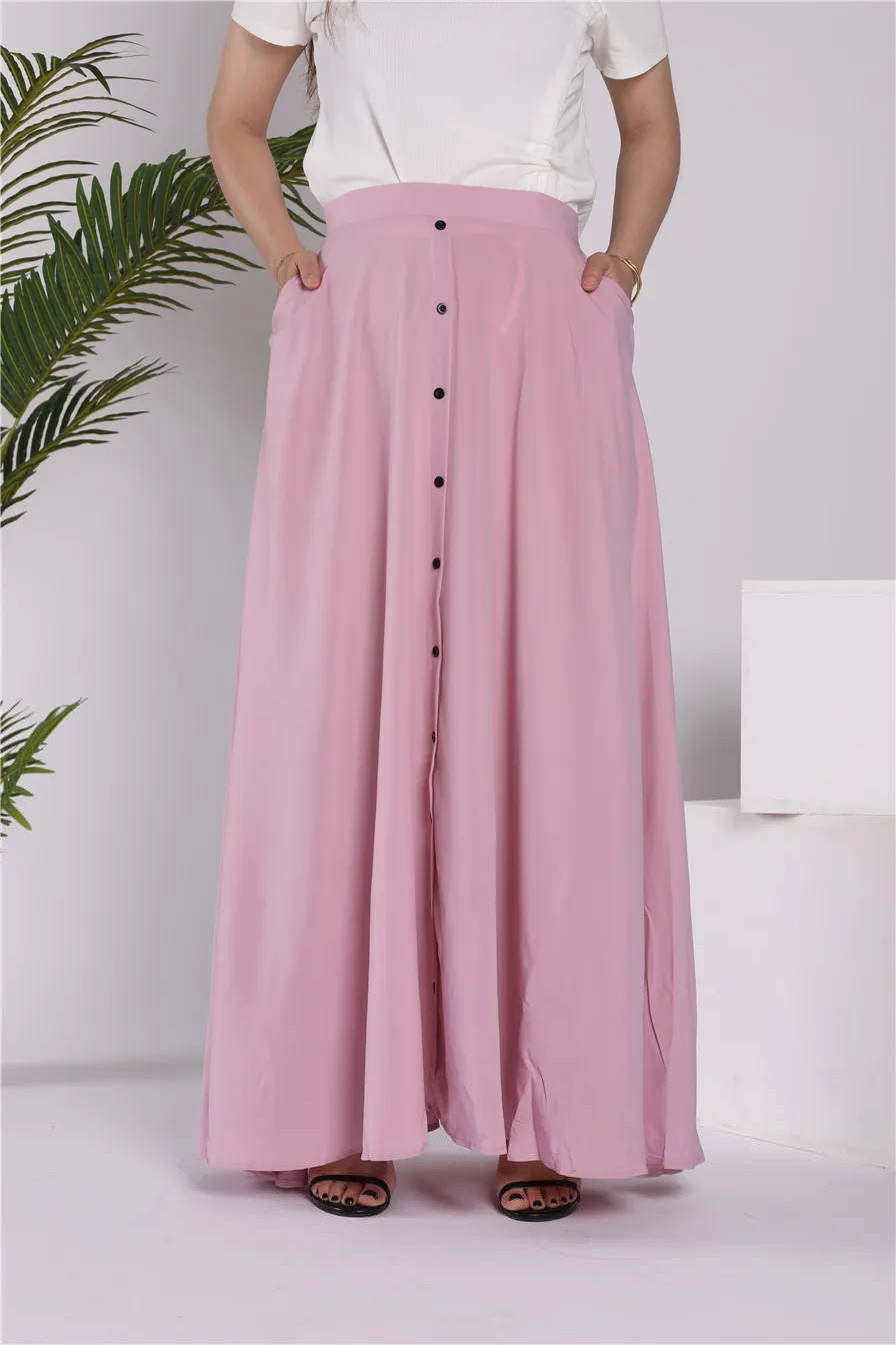 WEPBEL Arab Dubai Fashion Muslim Women Long Skirt High Waist Button Pure Color Big Pendulum Plus Size Elegant S-5XL