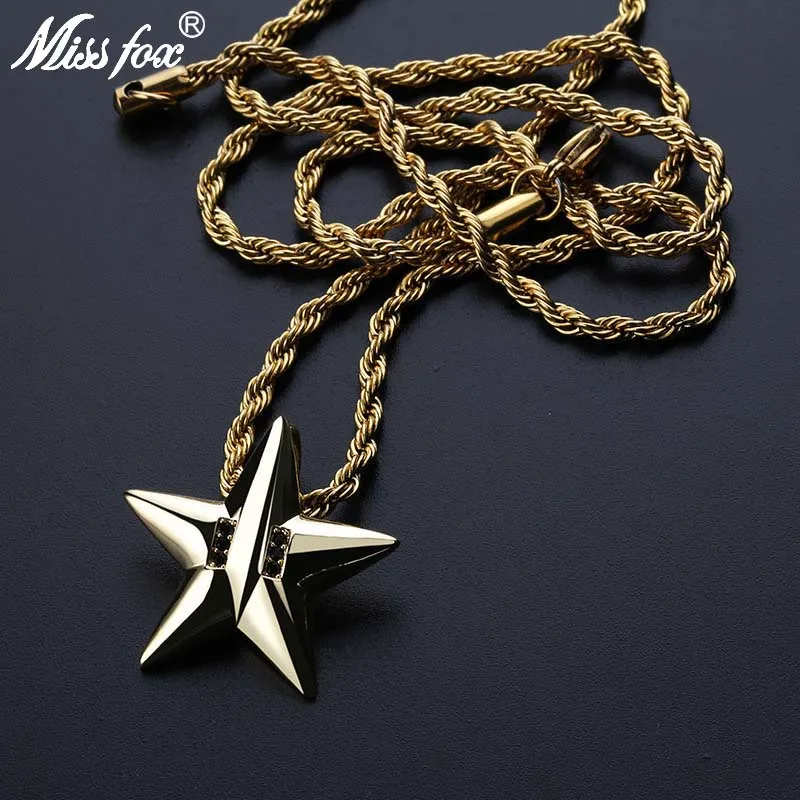 Ожерелье Missfox в стиле хип хоп с золотой звездой черная AAA фианит украшенная 24 к