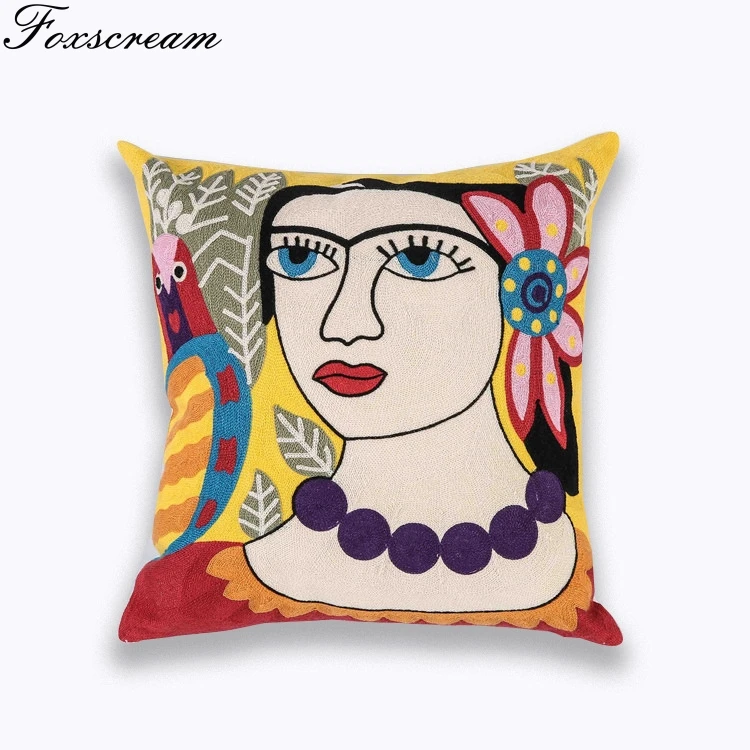 Embroideried Cushion Cover Home Decor Embroidery Canvas Cotton Square Throw Pillows | Дом и сад