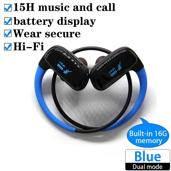 Синий Sm828 16G mp3-плеер Bluetooth наушники спортивные водонепроницаемые беспроводные наушники Bluetooth музыкальный плеер Bluetooth наушники для телефона - Цвет: Синий