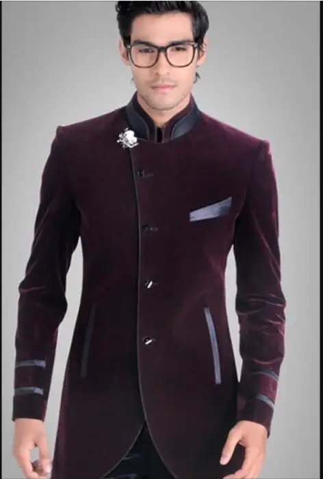 Фото Новейший дизайн пальто и брюк фиолетовый бархатный мужской костюм для жениха