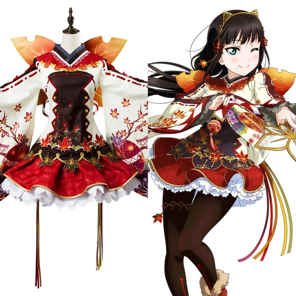 Люблю жить! Платье кимоно Dia Kurosawa Aqours Maple Leafs Ver полный комплект для косплея|dress