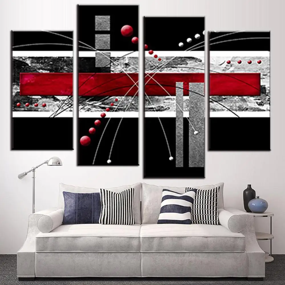 4 Pcs/Set Canvas Wall Art Picture Red Black Grey Combined Painting Modern Home Room Decor Abstract HD Poster | Дом и сад
