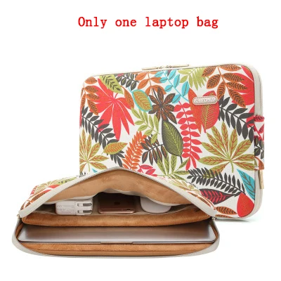Leaf white red Waterproof Canvas Printing Women Men Sleeve Laptop Bag For Macbook Air 13 Pro 11 12 14 15 Case For Xiaomi Asus Lenovo Cover - Цвет: Leaf white red