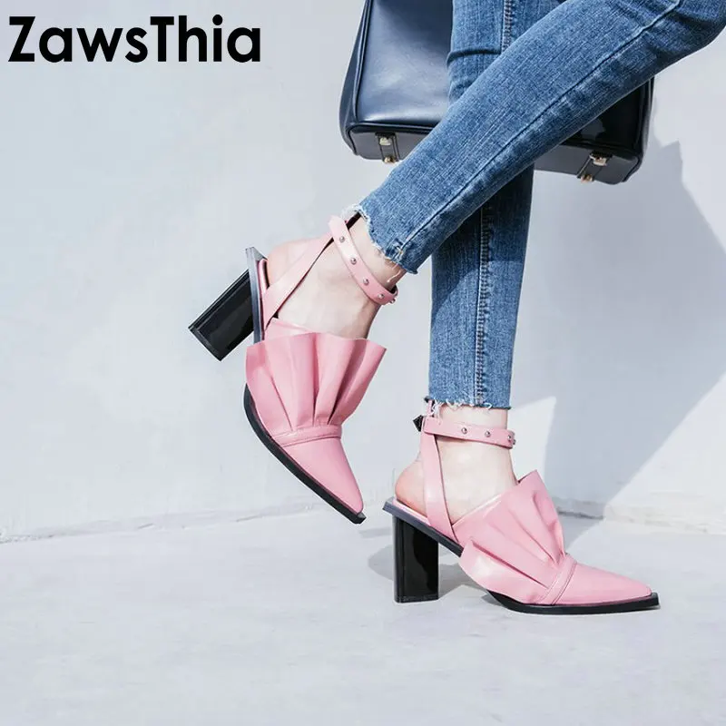 ZawsThia/2019 модные туфли-лодочки из натуральной кожи с острым носком на высоком