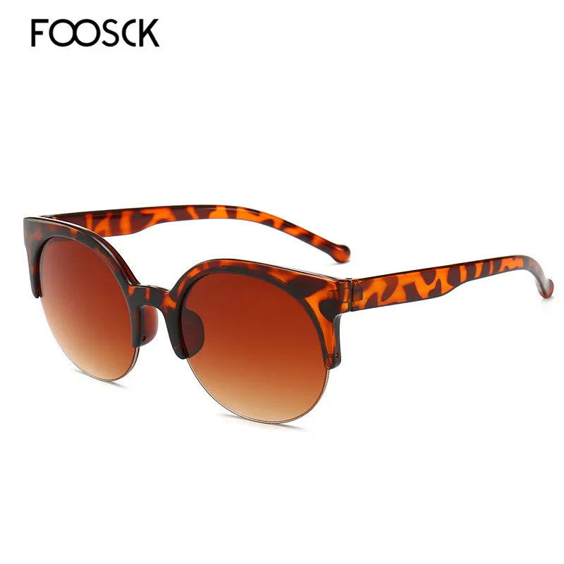 C4Leopard FOOSCK, полуоправа, круглые солнцезащитные очки для женщин, модные солнцезащитные очки, Ретро стиль, фирменный дизайн, очки, UV400 - Цвет линз: C4Leopard