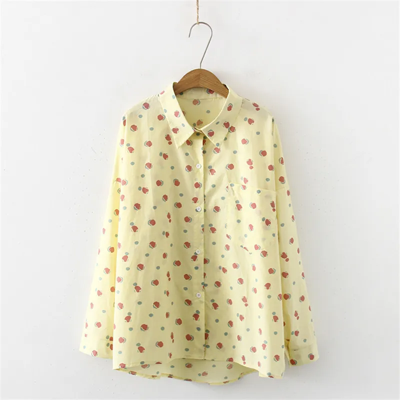 

Women Spring New Long Sleeve Turn-down Collar Floral Print Cotton Loose Blouse Shirts Casual Tops Shirts Blusas
