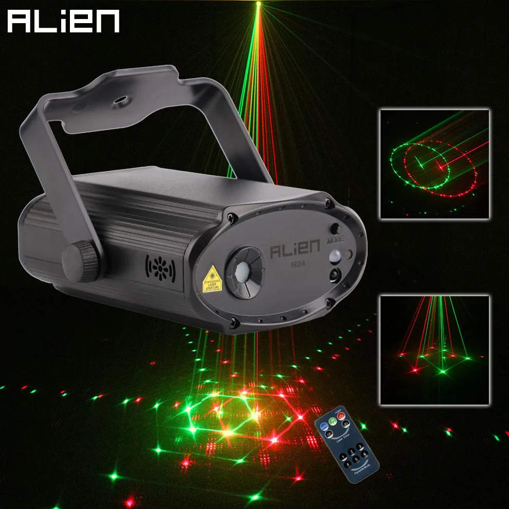 

ALIEN Mini Remote RG 24 Patterns Stage Disco Laser Light Projector DJ Dance Party Holiday Bar Club Christmas Lighting Effect