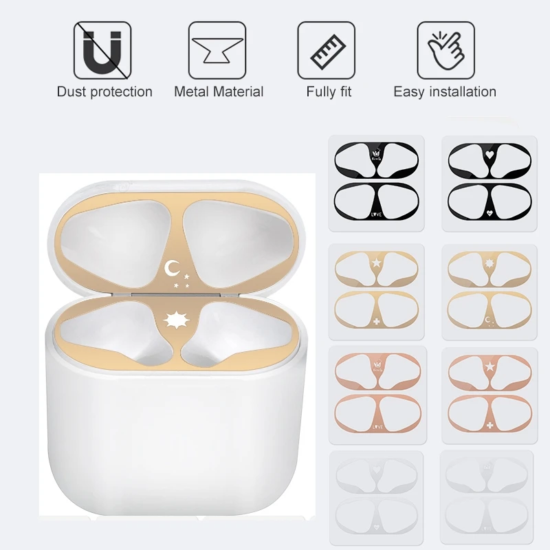 Металлическая защита от пыли для Apple AirPods Funda, чехол, аксессуары, защитная наклейка, защита кожи для AirPods 1 2, наклейка с милым рисунком