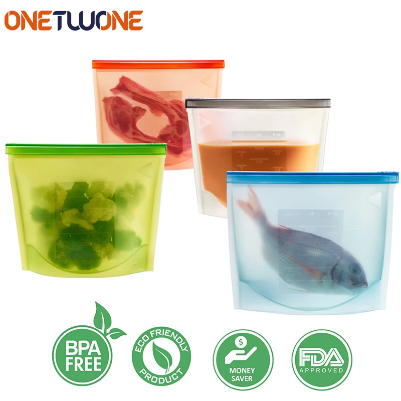 Silicone Food Storage Bag Reusable Vacuum Seal Storage Bag Container Fruit Meat Milk Storage Bags Kitchen Accessories