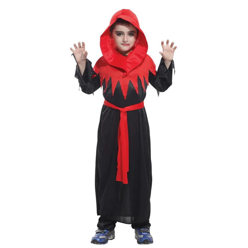 Детский костюм для мальчиков красный черный готический монах Devil Demon Vampire Пурима
