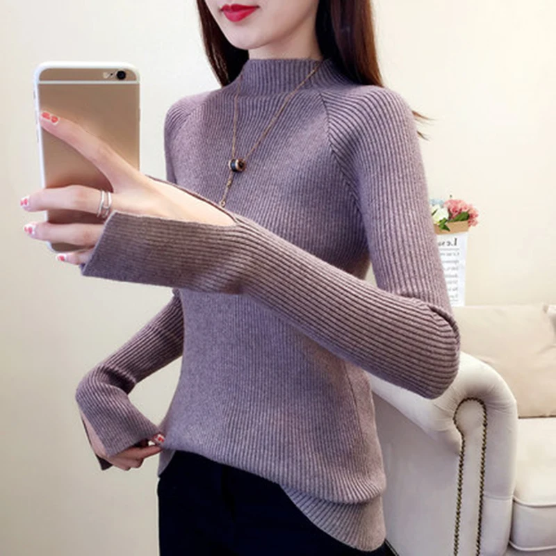 Шикарный свободный свитер с полувысоким воротником в Корейском стиле на осень и