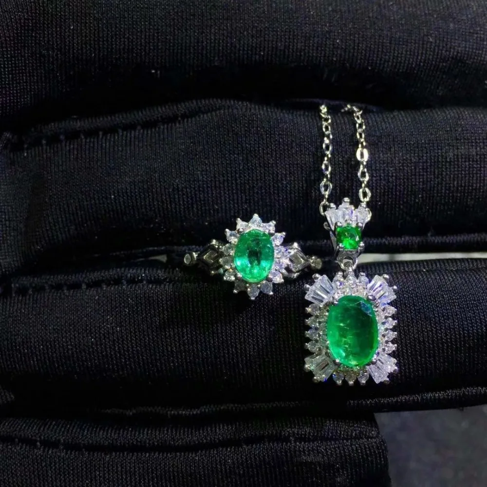 Женское кольцо с подвеской SHILOVEM из серебра 925 пробы натуральным изумрудом
