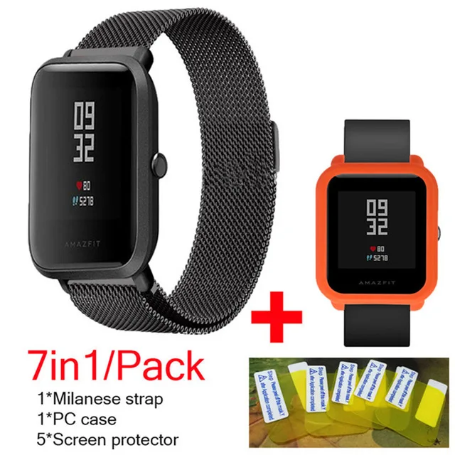 7в1 умные аксессуары для часов Amazfit Bip, Миланский Браслет из нержавеющей стали, защита для экрана amazfit bip, чехол