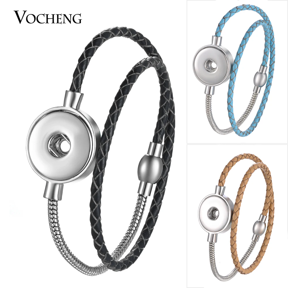 

Vocheng Ginger Snap Button Charms Bracelet Genuine Leather Jewelry with Stainless Steel Magnet Clasp Fit 18mm NN-585