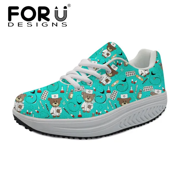 FORUDESIGNS/ г., брендовая дизайнерская женская обувь для кормления повседневная обувь для похудения Милая женская обувь на платформе, увеличивающая рост, с принтом медсестры - Цвет: HK007AS